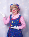 Rainbow the clown poses