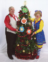 Mr. T and Rainbow the Clown with a Christmas tree